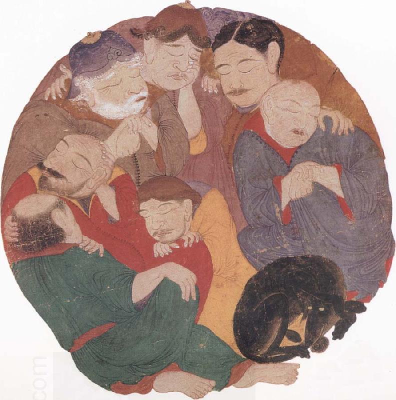 unknow artist The Seven Sleepers in the cave of Ephesus with their dog China oil painting art